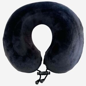 Bella Russo Black Velvet Neck Pillow 100% Polyester Travel Adjustable Unisex VG